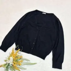 GU【ジーユー】 Vネックコットンカーディガン 長袖 ブラック XL ●