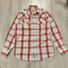 赤　白　チェック　ネルシャツ　古着　S