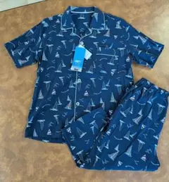 新品 FIBER DRY メンズ 半袖7分丈ズボン パジャマ M ネイビー