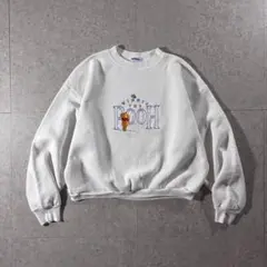 90s Disney POOHプーさん刺繍スウェット白クロップド丈短丈Y2Kのサムネイル