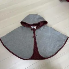 familiar フード付きポンチョ 60-90 グレー/レッドチェック