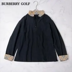 バーバリーゴルフ ハーフジップ ノバチェック プルオーバー 鹿の子 長袖 L 黒のサムネイル