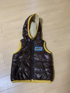 ダウンベスト フード付き ブラウン アイボリー