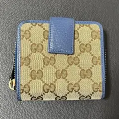 s11 GUCCI　グッチ　GGキャンバス　ブルー 二つ折り財布