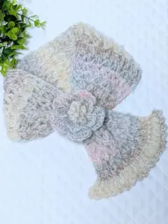 〚36〛〚35〛Jiji様おまとめ＊手編み＊お花コサージュ付きミニマフラー