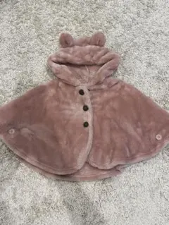 クマ耳付きフリースポンチョ ピンク