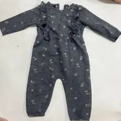 ZARA 長袖長ズボン秋冬ロンパース　フリル付き花柄　グレー　80 女の子
