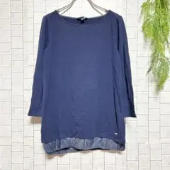 トミーヒルフィガー【XXS】長袖カットソー ドッキング ストレッチ ネイビー