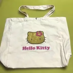 新品日焼けキティサガラ刺繍 キャンバス トートバッグ大きめピンク