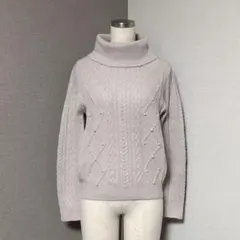ミッシュマッシュ ハイネック パール ラメ ニット ベージュ
