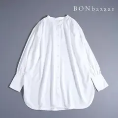 137t*美品 BONbazaar ボンバザール バンドカラー ギャザーシャツ