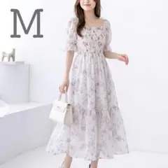 M 花柄 シフォン ロング ワンピース 半そで かわいい 上品 レディース