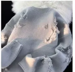 ☆新品大きいサイズXL クロスダメージニット　グレー