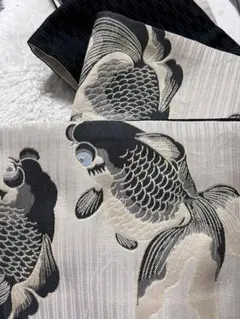 金魚柄 半幅帯 リバーシブル　黒のサムネイル
