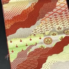 【躾糸付き未使用】正絹　単名古屋帯　夏　単衣用　吉祥幾何学模様　金糸入り　レトロのサムネイル