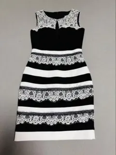 キャバクラドレス an レース装飾 タイトドレス 黒と白 S