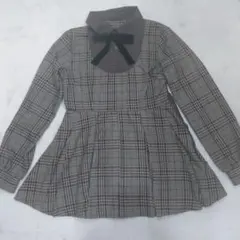 GRLリボン付きシャツドッキングチェック柄プリーツミニワンピース[tu1890]