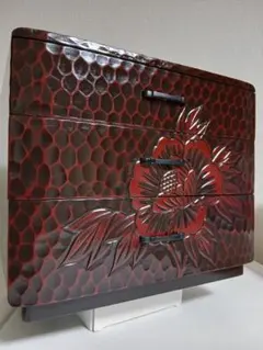 新品 鎌倉彫 ミニチェスト三段引き出し ミニタンス 椿 箪笥 伝統工芸品