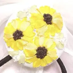 選べる♡リボン刺繍ヘアゴム￤ブローチにも変更可 【ひまわり①】