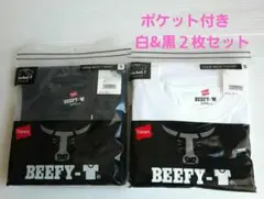 ヘインズ ビーフィー 半袖Tシャツ ポケット付き 白 黒