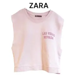 【即発送】ZARA ロゴ スウェット ノースリーブ カットオフ ピンク