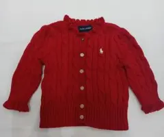 ポロ　ラルフローレン 赤 ケーブルニット カーディガン　９M