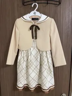 ピンクベージュ×ブラウン 130cm 女の子 フォーマル 卒園 入学 ワンピース