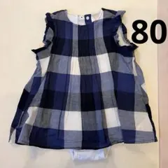 petit main チェック ネイビー ロンパース 80 女の子 ノースリーブのサムネイル