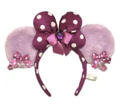 ディズニー ミニーちゃん カチューシャ イヤリング付き ピンク 紫 水玉