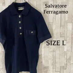 古着 Salvatore Ferragamo 半袖ポロシャツ サイズL 紺色のサムネイル