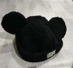 ミッキーマウス 耳付きボア帽子 黒