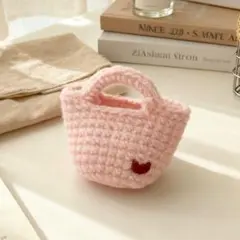 ピンク　AirPodsケース　ハンドメイド　かぎ編み　ミニバッグ　小物入れ