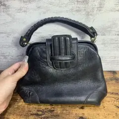 3F 【ハンドバッグの ナカガワ】本革 レザー がま口 ハンドバッグ 昭和レトロ