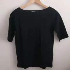 【新品タグ付】OPAQUE.CLIP 黒 五分袖ボートネックカットソー　36