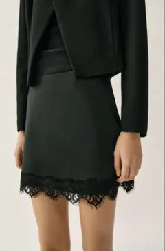 ZARA レースヘム サテン風 ハイウエストスカート