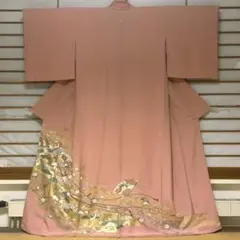 正絹 色留袖 袷 一つ紋 トキ色 金箔加工