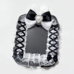 【B8】うさ耳付き♡レースアップリボン デコ硬質ケース 黒×白