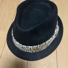 ニューエラ　黒ヒョウ柄バンド付きフェルトハット　M