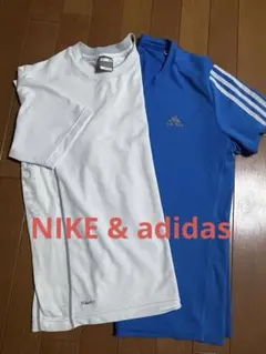メンズ Nike & adidas２枚セット　ホワイト&ブルー Tシャツ