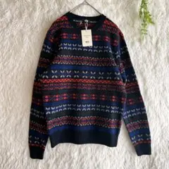 UNIQLO ラムウール セーター ネイビー/レッド　フェアアイル総柄　ニット