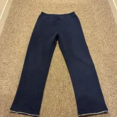 ネイビー フリース長ズボン 裾レース