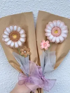 【2本セット】韓国風モールフラワー 淡色 ガーベラ花束 ブーケ プレゼント