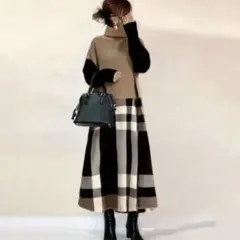 チェックロングワンピース