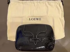 LOEWE ダークブラウン エナメルレザー ポーチ ブランド保存袋付き