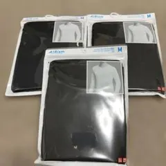 3枚 エアリズム クルーネックT 長袖 黒 ブラック M メンズ ユニクロ