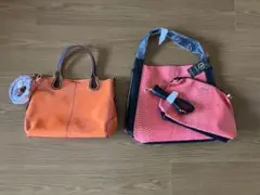 【匿名配送】D.KELLY パイソン柄トート、ショルダーバッグとオレンジ色バッグ