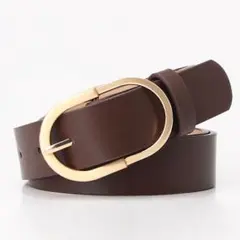 レディースベルト レザー おしゃれ きれいめ 丸バックル ゴールド ブラウン