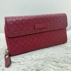 美品✨GUCCI マイクロシマ ロゴプレートラウンドファスナー 449364