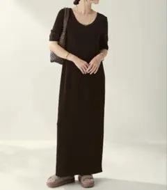 Plage☆Rib ハーフスリーブ ワンピース 38 ブラウン タグあり