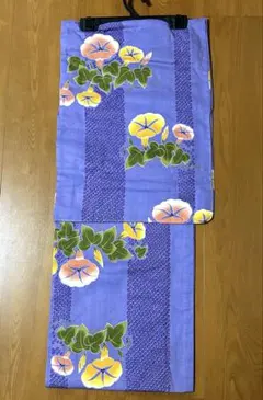 【新品級美品】タグ躾糸付　浴衣　高級御仕立て　花柄朝顔　藤紫色　フリーサイズ　綿
